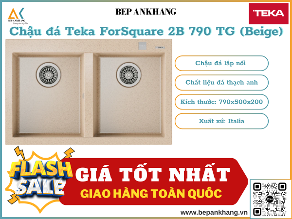 Chậu rửa Teka ForSquare 2B 790 TG màu Beige - Chất liệu đá Thạch Anh - Xuất xứ Italia